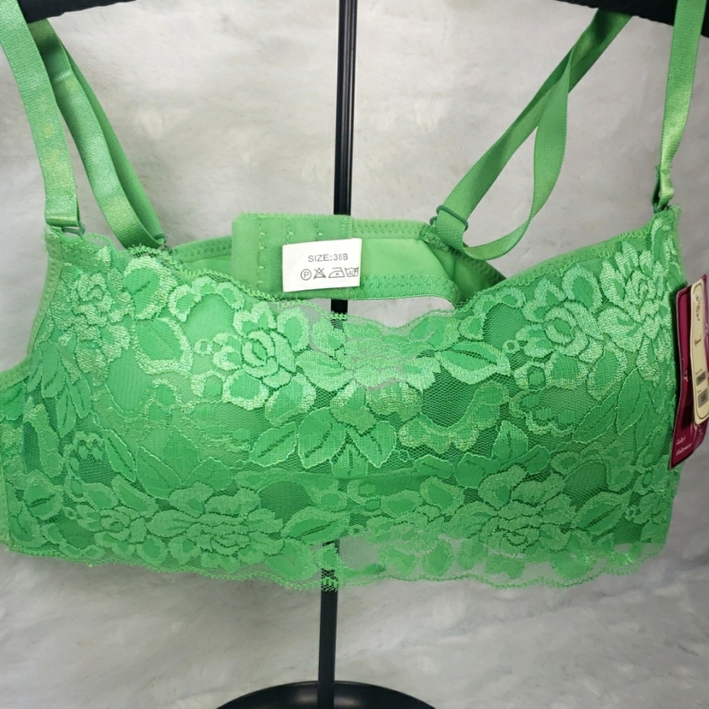 NWT Queen's Green lace Beautiful Bra Size 38B